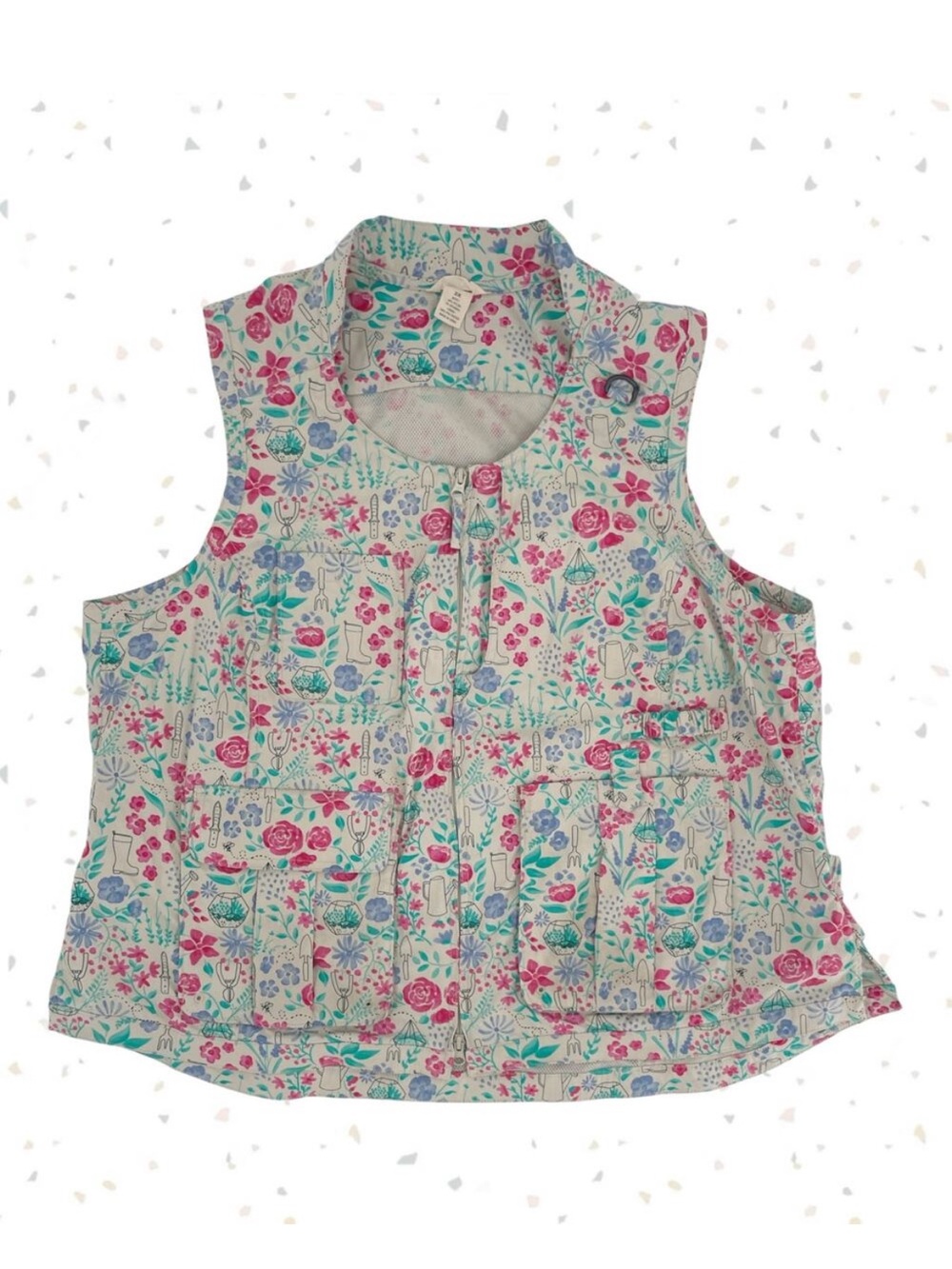 Duluth Trading Gardening Vest Gray Pink Green Heirloom Tools Utility Top Size 2X
